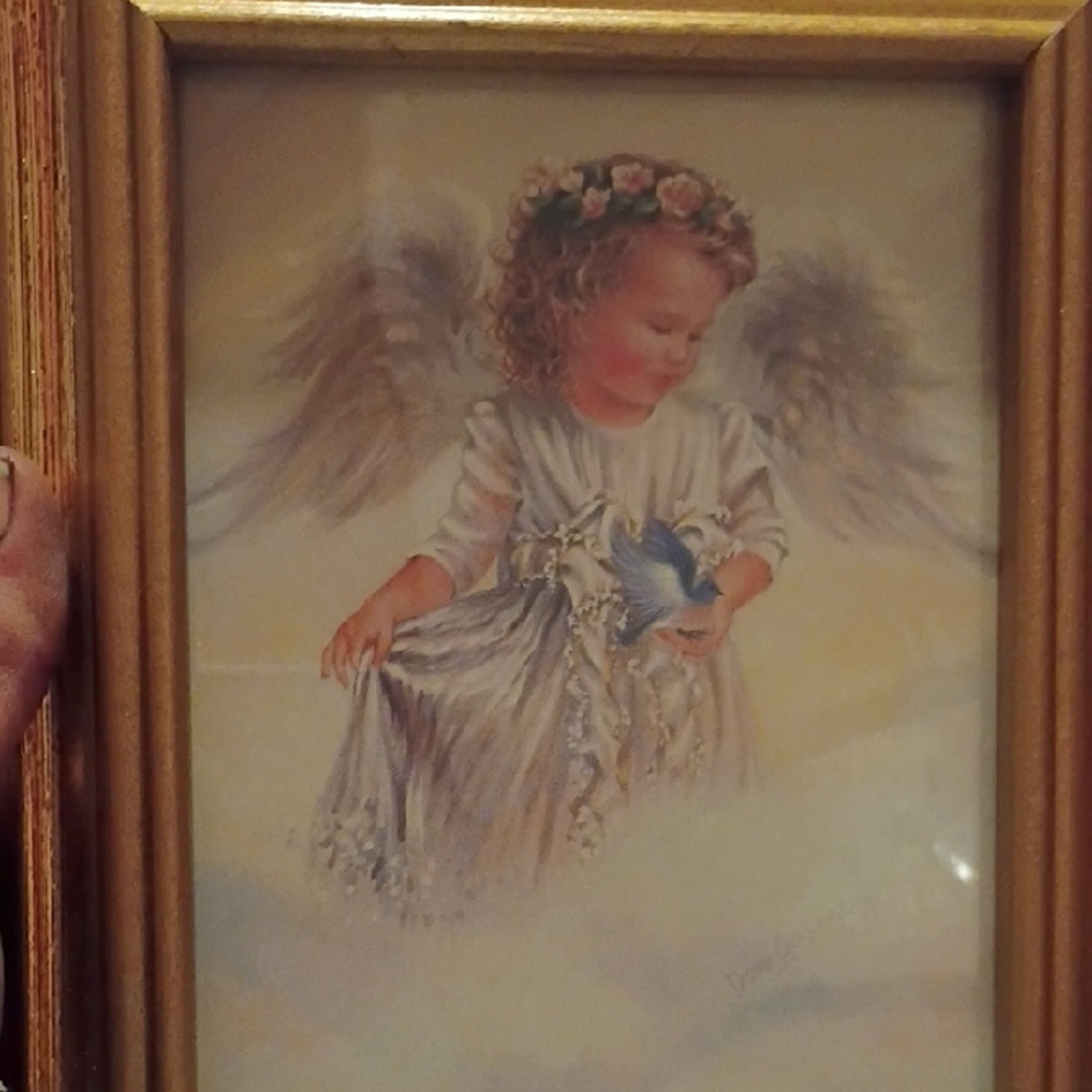 Framed Angel Artwork with Bluebird